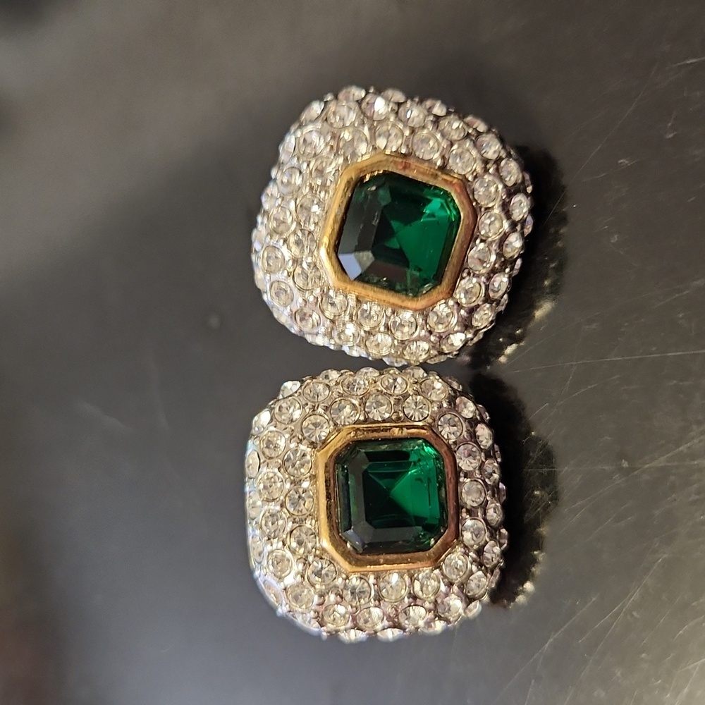 A.R.S. Signed Green Rhinestone Earrings
